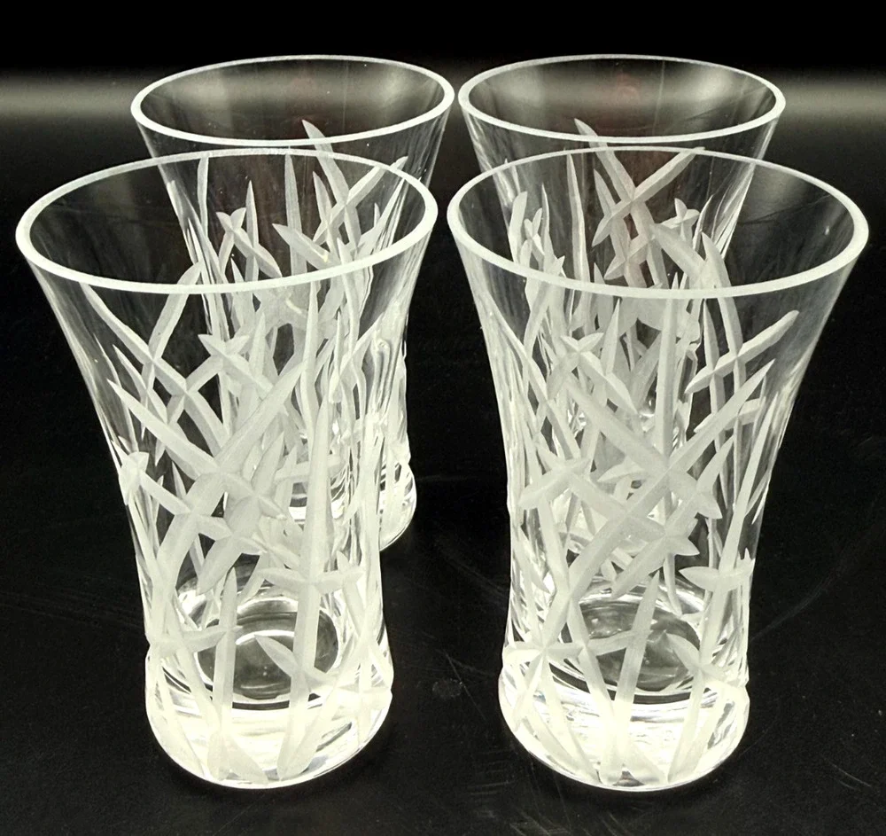Set 4 Vintage Cristal De France Shot Glasses Lead Crystal Etched Criss Cross Cut